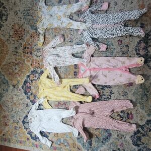 9 Assorted Baby Newbrn, 0-3, 3-6 Sleepers